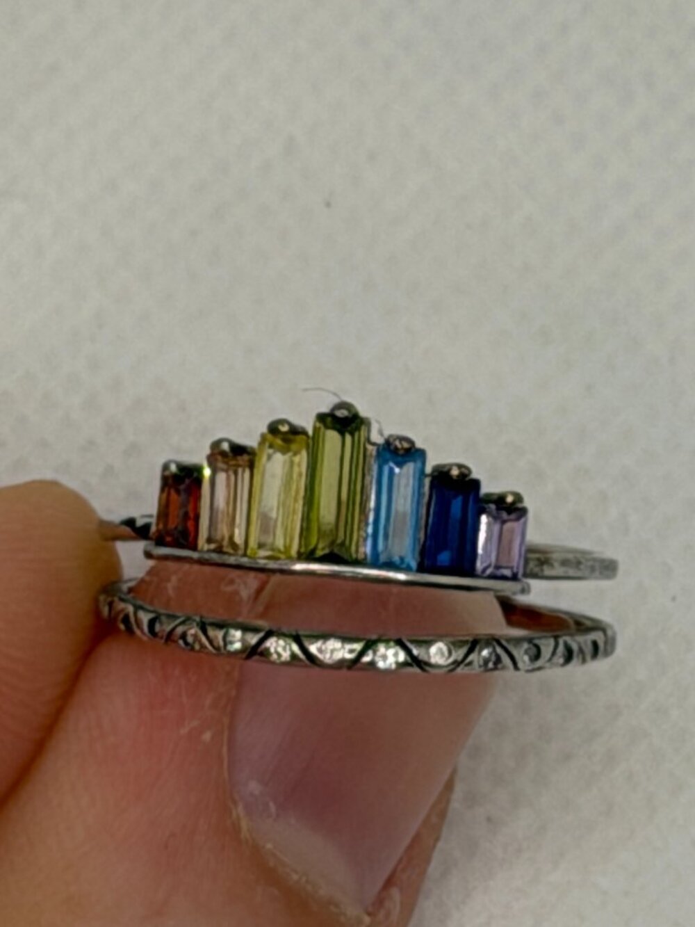 Sterling Silver (S925) Adjustable Rainbow Tiara Ring